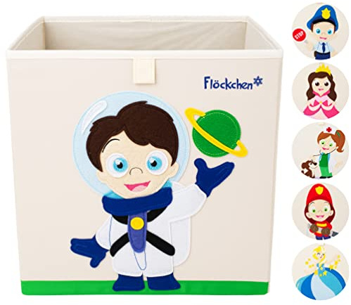 Flöckchen Kinder Aufbewahrungsbox | Premium Spielzeugkiste für Kinderzimmer I Spielzeug Box (33x33x33) bringt Ordnung ins Kallax Regal I Kinder Märchen Motiv (Ace der Astronaut)