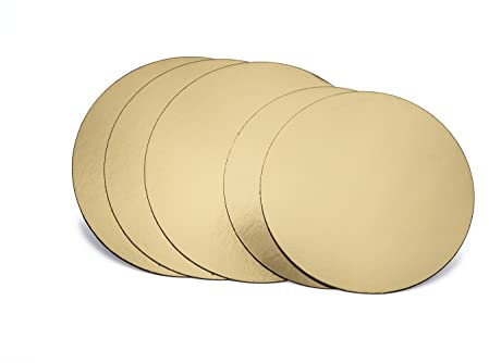 Miamex - Juego de 5 Soportes para Tartas, Catering, decoración Redondos, de cartón Dorado (2 x 20 cm + 3 x 22 cm)