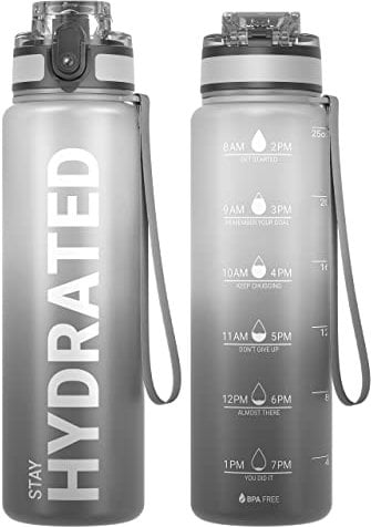 Sahara Sailor Trinkflasche, BPA-Frei Tritan, 1L/500ML/750ML Auslaufsicher Trinkflasche mit Zeitmarkierung für Gym, Sport, Outdoor, Schule, Job