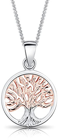 DTPsilver® Collar con Pequeño Colgante de Plata de Ley 925 Chapado en Oro Rosa - Colgante Árbol de la Vida - Con Cadena de Plata de Ley 925 - Ajustable: 40 a 45 cm