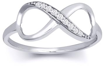 Jewelco London 9ct White Gold White Round Brilliant Cubic Zirconia Figure 8 Infinity Symbol 8mm Eternity Ring - Size O