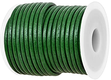 GENIQUE Real/Genuine Round Leather String Cord for Necklace, Bracelets, Jewelry, Kumihimo Braiding, DIY Projects (10 Metres) (3mm, Green)