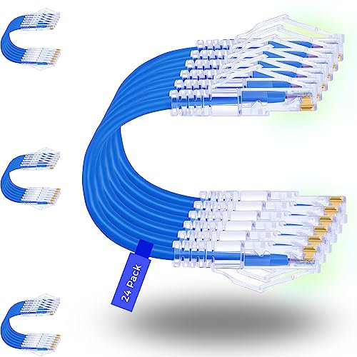 Rapink Patch Cables Cat6/ Cat6a 0.5ft (24 Pack) Slim, Cat6a Ethernet Patch Cable 10G Support, Snagless Cat 6 Patch Cable for Patch Panel to Switch, Flexiable Cat6 Ethernet Cable Blue