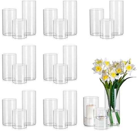 Glasseam Zylinder Vase Glas Klar, Blumenvase Modern Vasen Deko 24 Stück, 15/20/25cm Hoch Tulpenvase Zylindervasen Hochzeit Tischdeko, Dekorative Kerzenhalter Windlicht Flower Vase für Wohnzimmer