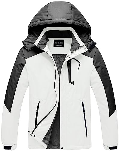 CREATMO US Winterjacke Herren Mantel Herren Mountain Ski Wasserdicht Warm Schnee Kapuze Regen Winddicht Schwarz & Weiß L