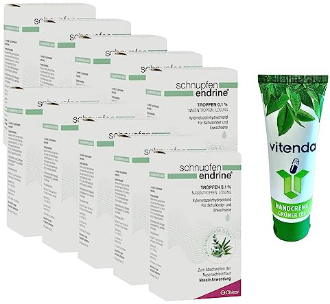 SCHNUPFEN ENDRINE 0,1% Nasentropfen 10x10ml inclusive einer Handcreme von vitenda