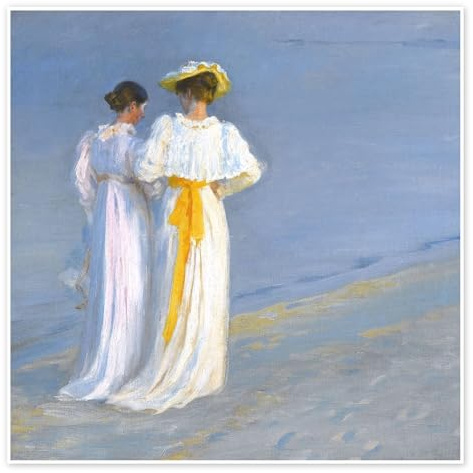 Posterlounge Anna Ancher und Marie Krøyer am Strand von Skagen Poster | 50 x 50 cm von Peder Severin Krøyer Blau Wandbilder Wanddeko