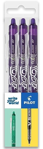 Pilot FriXion Clicker - Penna a sfera cancellabile a frizione, punta retrattile, punta da 0,7 mm, spessore tratto 0,35 mm, confezione da 3, inchiostro viola