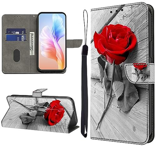 KEDBBAO Handyhülle für Xiaomi Mi 11 Lite 4G / 5G / 5G NE Hülle Muster Klapphülle für Xiaomi 11 Lite Leder Tasche Case Flip Magnet Motive Wallet Schutzhülle für Xiaomi 11 Lite 5G NE, Rot Rose