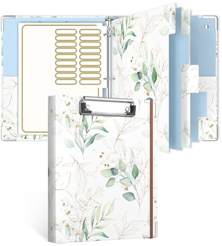 Rouidr Mini raccoglitore a 3 anelli con portablocco, organizer rotondo da 2,5 cm, 21,6 x 14 cm, con 5 divisori e maniche trasparenti, materiale scolastico, forniture per ufficio, raccoglitore a fogli