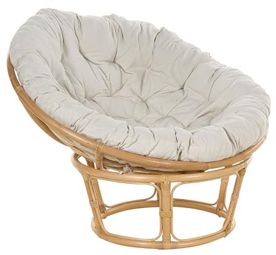 Gartensessel Rattan natürlich rund 110 cm drehbar mit Auflage beige Boho
