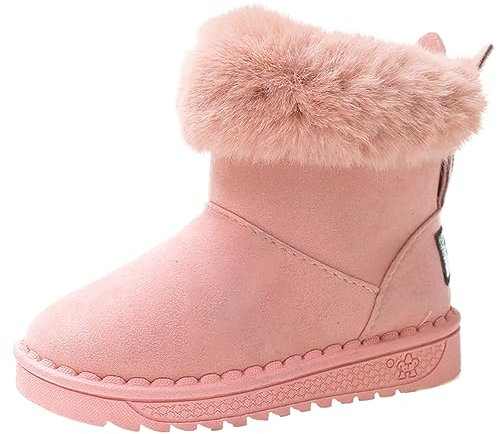 Fudaolee Neve Stivali Ragazze Fodera Caldo Stivaletti Scarponi da Sci All'aperto Carino Peluche Scarpe Rosa,32.5 EU = 34 Etichetta