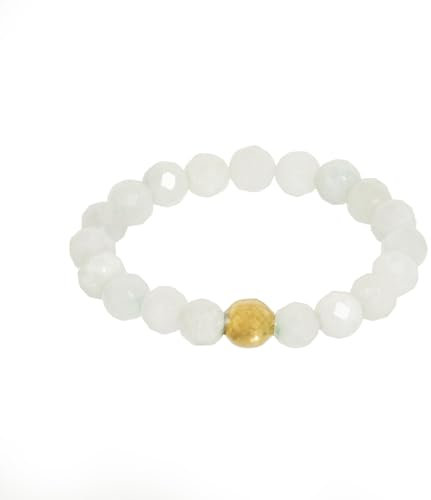 BERGERLIN Echter Jade Ring mit Goldperle - facettierte Perlen - Größe L