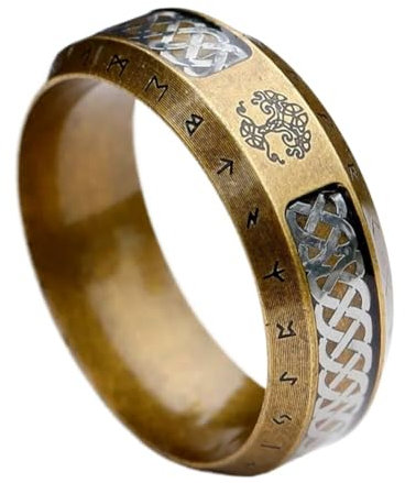 TQWSVUM Nordischer Baum Des Lebens Ring Für Männer Und Frauen – Wikinger Edelstahl Keltischer Knoten Yggdrasil Ring – Paar Antikgold Hochzeitsversprechen Fingerring Schmuck(12)