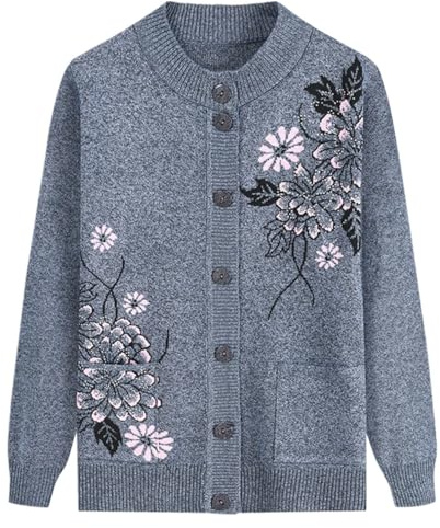 ACMEDE Cardigans Tricotés D'Âge Moyen Et Âgés - Printemps Et Automne pour Femmes, Mère Portent Un Pull Chaud Vieille Dame Haut Décontracté Grand-Mère Porte Cardigan Manteau Veste,40-70KG