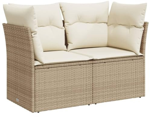 vidaXL Gartensofa mit Kissen 2-Sitzer, Sofa mit Staufach unter Sitzfläche, Terrassensofa mit abnehmbarem waschbarem Bezug, Gartenmöbel Terrassenmöbel, Beige Poly Rattan