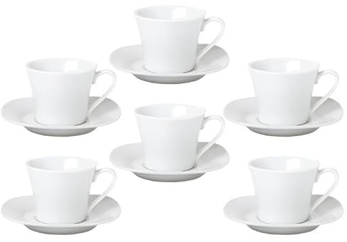 BORELLA SRL Set 6 Tazzine Tazze Caffè Sayonara in Porcellana con Piattini Bianco
