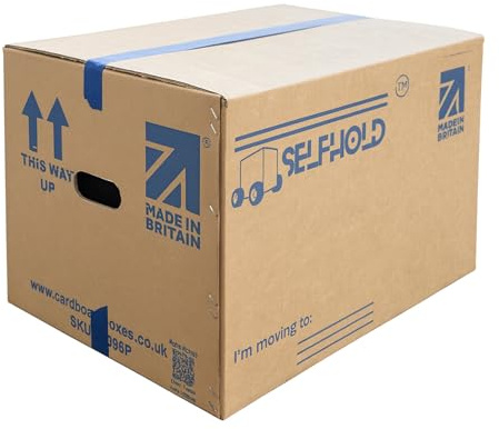 SelfHold 5 Double Wall Cardboard Moving House Boxes Large 58cm x 42cm x 35cm (23 x 17 x 14) Removal Packing Boxes For Moving House With Printed Room Checklist & Carry Handles | Made in Britain