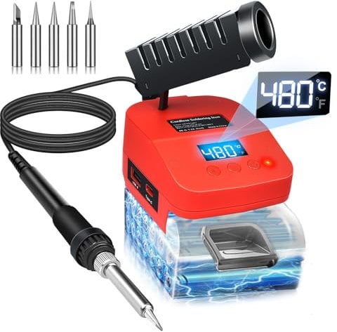 Saldatore senza fili per batteria Milwaukee M18 da 18 V, riscaldamento rapido, stazione di saldatura digitale LCD elettrica con porte di ricarica USB e di tipo C, set di saldatore regolabile portatile