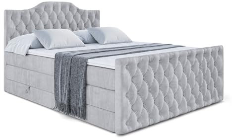 ALTDECOR Boxspringbett mit Matratze und Lattenrost, Topper, Fußteil,Polsterbett mit Bettkasten, Bett mit Stauraum H3- und H4- Matratze, Doppelbett - VILA-1-Z King - 180x200 - Grau Monolith