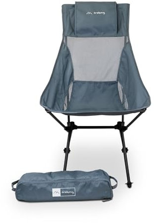 TREKONY Campingstuhl hoch, faltbar aus Aluminium, Ultraleicht und kleines Packmaß, Camping Stuhl bis 150kg, Faltstuhl mit Kopfstütze und Tragetasche für Camping, Strand, Wandern, Outdoor, Anthrazit