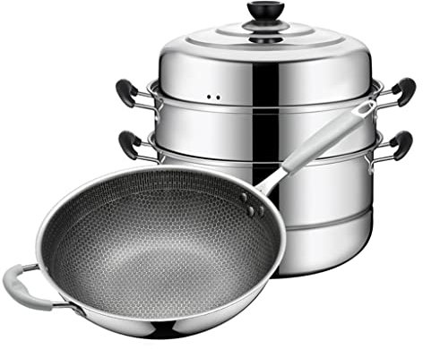 MIIKHI Casseruola, padella, set di pentole combinate in acciaio inossidabile, padella a induzione domestica (A) Vision