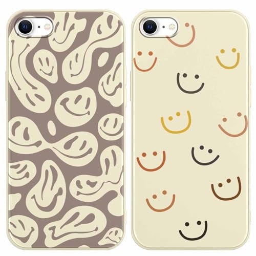 Yoedge 2 Pack Beige Phone Case Compatible with iPhone 8/SE 2022/7/SE 2020 4.7, Ultrathin Soft TPU Silicone with Aesthetics Pattern, Shockproof Bumper Protector Matte Cover for iPhone 7,Girls Smile