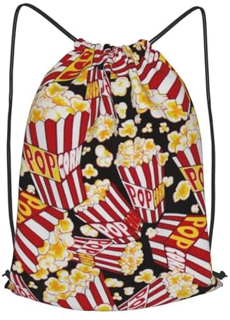 WSHFFILO Rucksack mit Kordelzug und Popcorn-Aufdruck, Schwarz , S