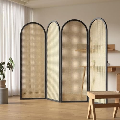 WEIDPHL Raumteiler aus Holz, freistehende Raumteiler aus Rattan, Adoption Arch Circular Arc, Ome Decor für Büro, Schlafzimmer, Esszimmer,Schwarz,4PCS