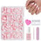 DMQ Coffin Press on Nails Kit Short, 240Pcs Pink Gradient False Nails, Medium Pink Tips Acrylic Fake Nails with Nail Glue, 12 Sizes Glossy Full Cover Stick on Nails for Women Girls Nails Art