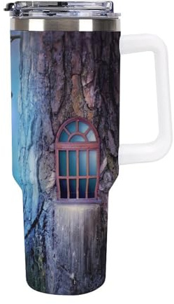 Niapessel Leak Proof Tumbler, Insulated Water Bottles with Straw, Magical Fantasy Elf Insulated Cup with Handle 40 Oz Stainless Steel Flask for School, Travel, Car, Sports, Work
