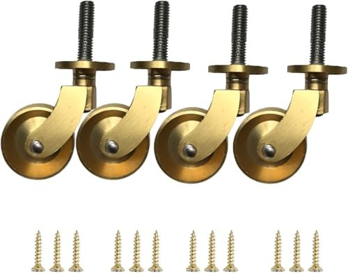 Set mit 4 Lenkrollen, Transportrollen aus antik poliertem Messing, universelle Massive Möbelrollen, Räder, mit Schrauben, für Schrank, Sofa, Couchtisch, Stühle