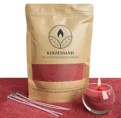 comforder Kerzensand mit Duft und Docht, Aroma Kerzenwachs Granulat, Kerzen selber Machen Set, 400g Sandkerzen Wachsgranulat + 4 Kerzendochte (Rotbraun, Amber)