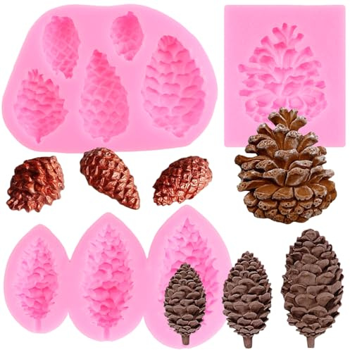 RFGHAC Tannenzapfen-Kuchen-Fondant-Form, Tannenzapfen-Silikon-Pralinen-Bonbon-Form Zum Dekorieren Von Kuchen, Cupcake-Topper, Polymer-Ton, Blütenpaste, 3er-Set