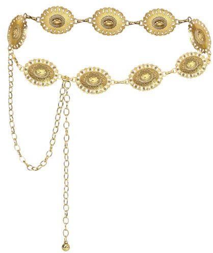 Augesak Concho Kettengürtel Damen Gold, Vintage Gänseblümchen Kettengürtel Verstellbare, Western Cowgirl Taillenkette Metall für Jeans Kleider