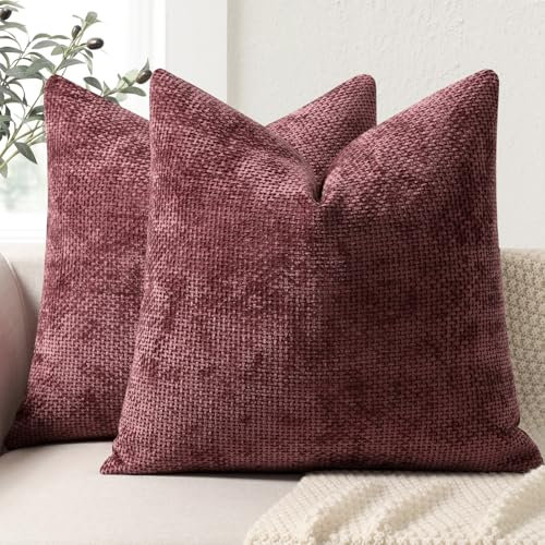 ZWJD Kissenbezug 40x40 2er Set Chenille Kissenbezüge Sofakissen Kissenhüllen Weinrot Dekokissen Weiche Sofakissenbezug für Couch, Bett und Wohnzimmer Heimdekoration Luxus Zierkissenbezüge
