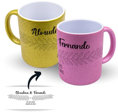 Tazas personalizadas para parejas. Taza personalizada para regalo con texto. Regalo original personalizado San Valentín. Regalos parejas. (Dorado, Bodas de oro2)