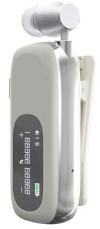 SUNSEATON Auricolare Bluetooth Business con Filo Retrattile, Auricolar Senza Fili con Microfono, Cuffia Wireless Lavalier con Display LCD, Bluetooth 5.4, Connessione a 2 Cellulari (Beige)