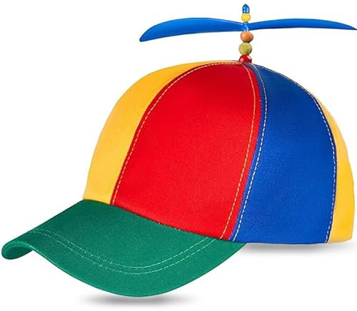 DILUSILK Propellerhut für Erwachsene, lustiger Helikopter-Sommer-Sonnenschutz, Sonnenhut, bunt, Patchwork, Regenbogen-Propellerkappe, Kostümparty, Regenbogen-Kappe für Crossdressing, Abschlussball,
