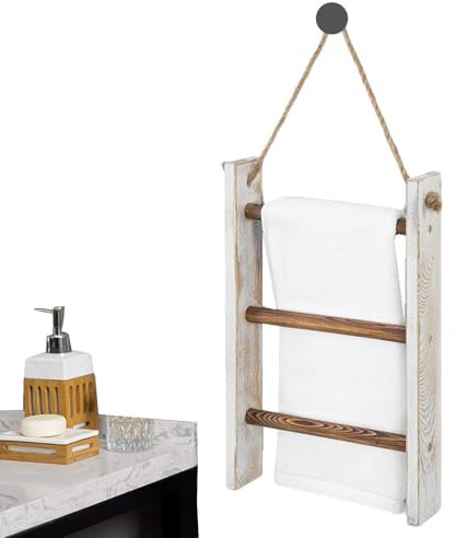 Mensola da soffitto, bagno - 3 ripiani - Ampia selezione di scaffali in legno - Porta asciugamani - Organizzatore di stoccaggio per bagno - può essere utilizzato per gli asciugamani. Il raffinato