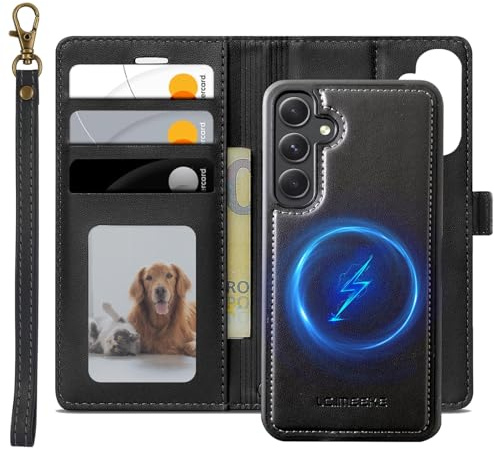 XTCASE Leder Hülle für Samsung Galaxy A55 5G Magnetisch Kompatibel mit MagSafe, 2 in 1 Abnehmbare Handyhülle Flip Case [RFID-Blockierung] [Kartenfach] [Ständer] Klappbare Klapphülle, Schwarz