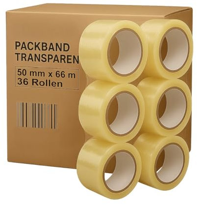 ARLI 36x Paketband 50mm x 66m transparent & LEISE abrollend Klebeband für Kartons & Versand Packband Low Noise PP-Folie mit Acryl-Kleber (36 Stück/Rollen)