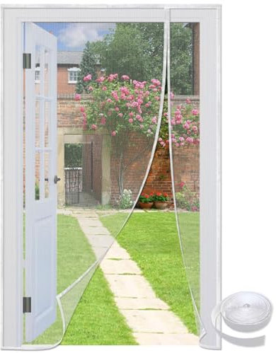 Magnetischer Türvorhang Magnetvorhang 200x180cm Weiß Seitliche Öffnung,Fliegentüren Gegen Fliegen für Wohnzimmer, Schiebetür, Kellertür, Küche