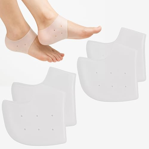 Silicone Heel Protectors – 4-Pack Soft Gel Heel Cups & Ankle Guards for Plantar Fasciitis Relief, Blister Prevention, Pain Relief & Breathable Reusable Heel Sleeves for Men and Women
