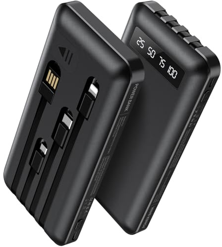 Powerbank 26800mAh mit 4 integrierten Kabel, 22.5W Power Bank USB C Schnellladefunktion mit LED Display & Halterung, Externe Handyakkus für iPhone 16/15/14/13/12/11 iPad Samsung Galaxy