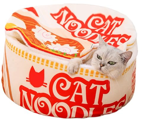 Ramen Cute Cat Bed Nest, Soft Noodle Bowl Design, Plush Covered Pet Sofa, Cozy Creative Kennel House, Warm Cushion Shelter, Ideal for Indoor Use with Small, Medium, and Large Cats
