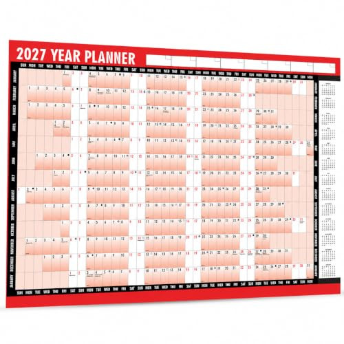 TB1 Products 2027 Wall Planner – Large A1 85 x 58cm Laminated 2027 Year Planner with 200+ Stickers & Dry Wipe Pen | Reusable 2027 Wall Calendar for Office, Home, School & Business