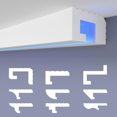 HEXIMO LED-Schattenfugenprofil Stuckleisten, indirekte Beleuchtung XPS-Styropor-Trockenbau-Deckenstuck Stuckleisten für Decken (30,6 Meter HLED 23)