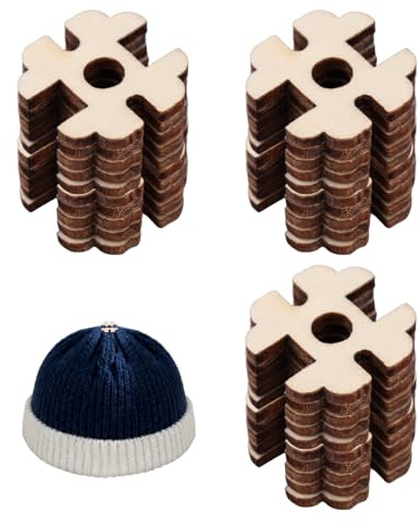 100stk Bommelknöpfe für Hüte, Abnehmbare Handgefertigte Beanie-Knöpfe aus Holz Pomponhalter aus Kunstfell Verschlüsse für Strickmützen Toques Kappen DIY Basteldekor Nähzubehör