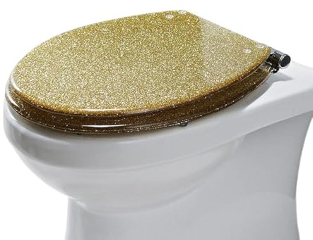 Toilet lid Cover,Resin Glitter Seat, Easy Installation and Cleaning, Soft Close(Gold)